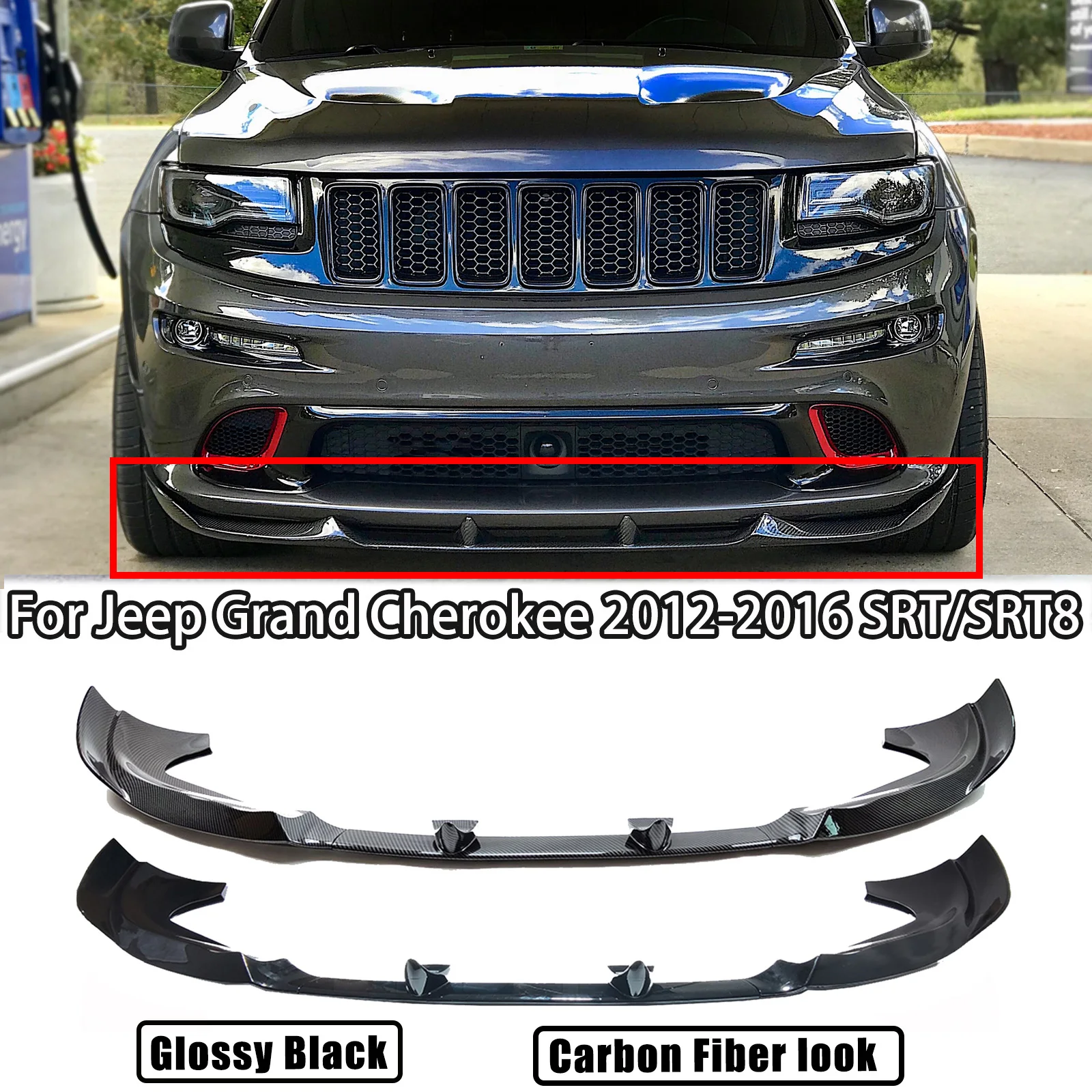 

For Jeep Grand Cherokee SRT SRT8 2012-2016 Car Front Bumper Lip Splitter 2013 2014 Carbon Fiber Style Glossy Black Matte Black