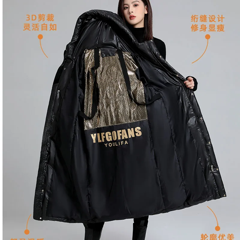 black Down Coats For Women Warm top New Winter Thick Long Puffer Jacket Portable Unisex Hooded cotton Parka Female Outerwear 5XL