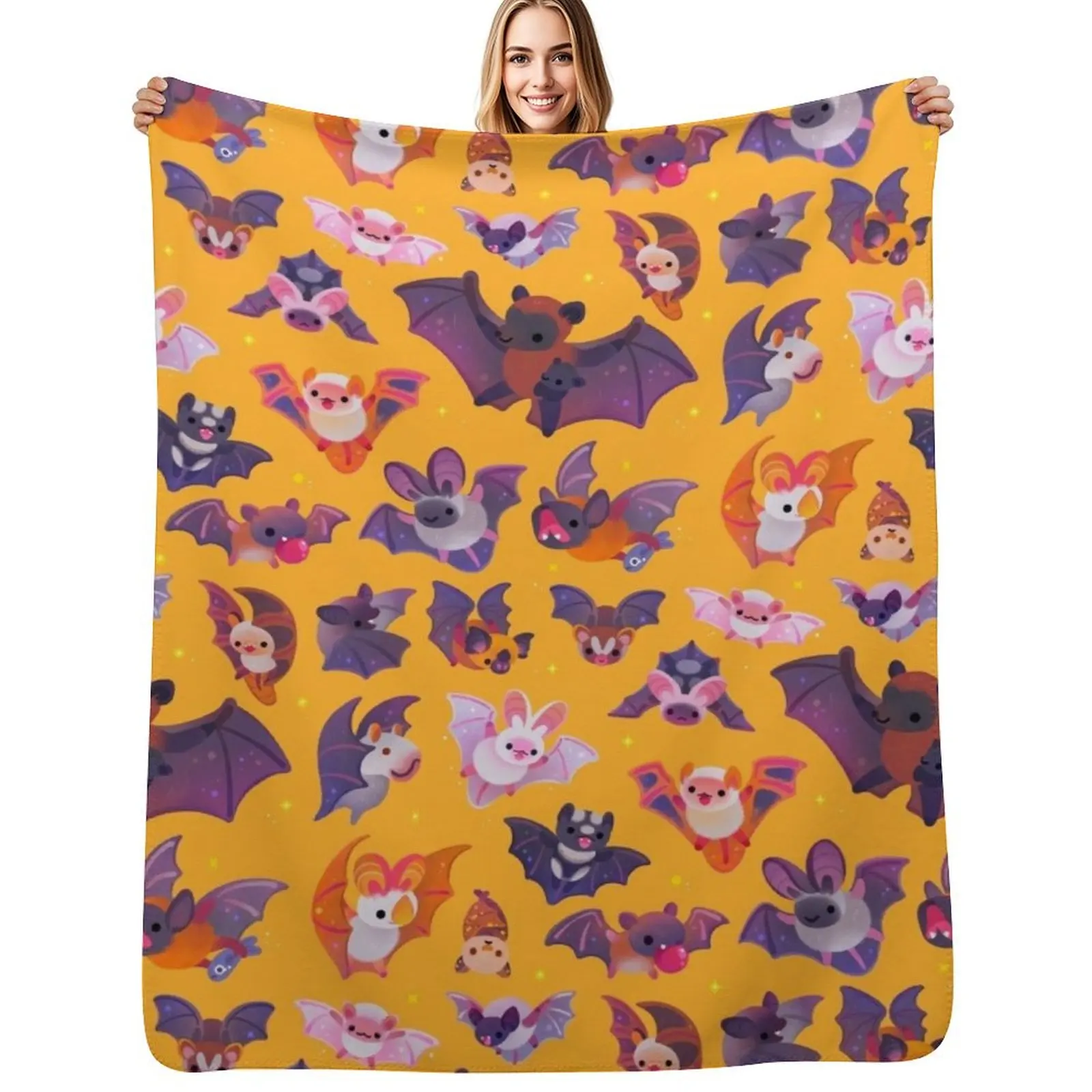 Bat - yellow Throw Blanket Modern Design Soft Blanket for Home Decor
