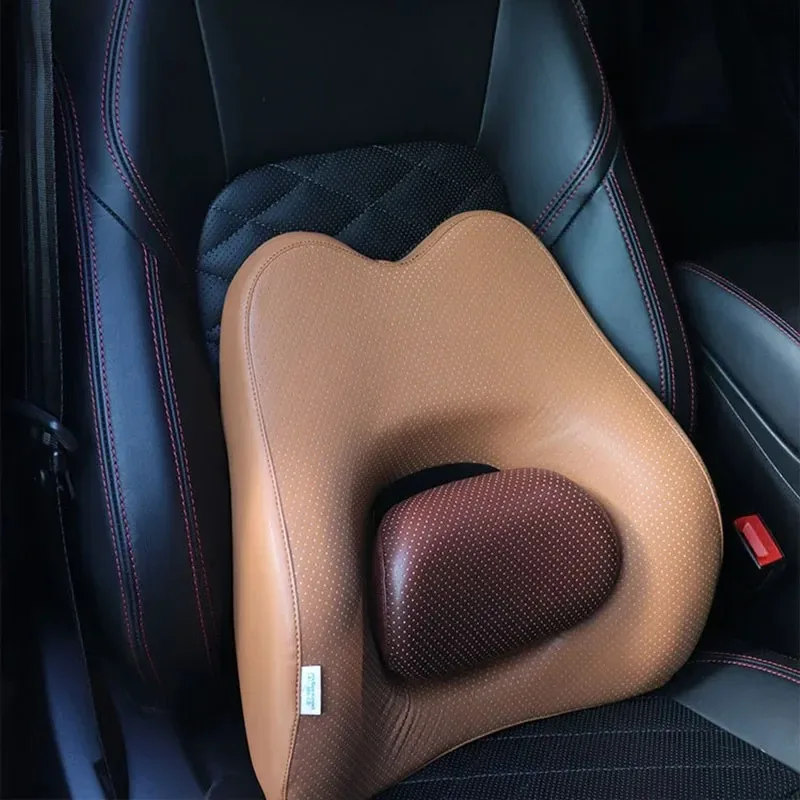 

Car Seat Waist Pillow Lumbar Support Back Cushion Pu Leather Memory Cotton Travel Vehicle Interior Products Interior Accessories