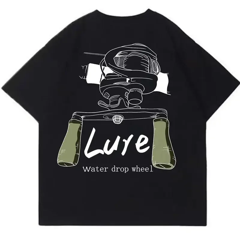

Lure Theme Short-sleeved T-shirt Summer Cotton Printing Loose Men's Personality Casual Round Neck Fishing Enthusiast T-shirt
