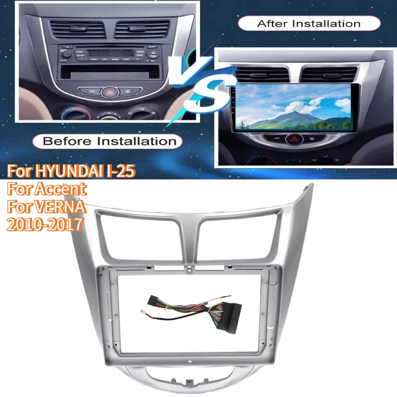 9 inch Radio Fascia Frame For HYUNDAI I-25 For Accent For VERNA 2010-2017 Stereo Panel Dash Bezel Frame With Wire Harness