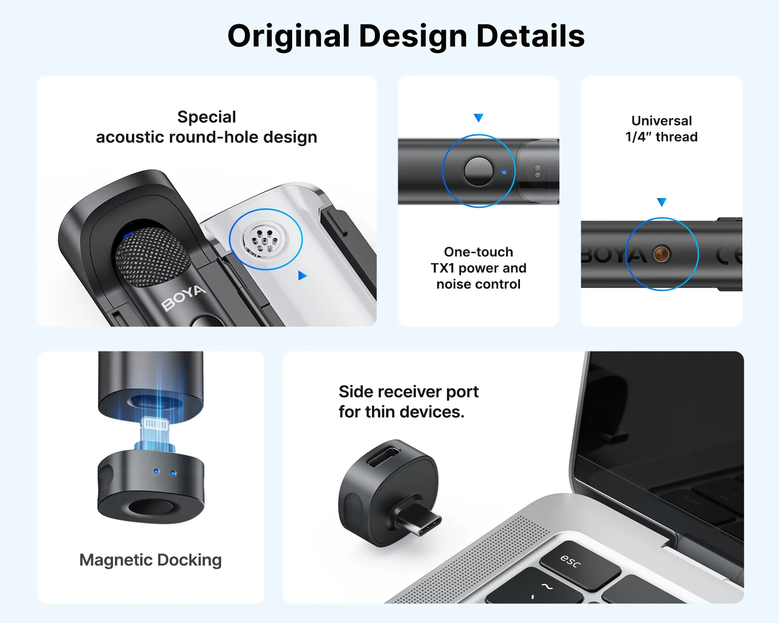 BOYA Magic Kabelloses Lavaliermikrofon 4-in-1-Mikrofon für iPhone, Android, USB-C-Telefon, Kamera für Interviews und Live-Streaming – Detail 6