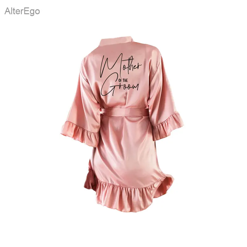 Bata de seda con volantes para mujer, Kimono de fiesta de Honor, bata de novia, bata de baño suave