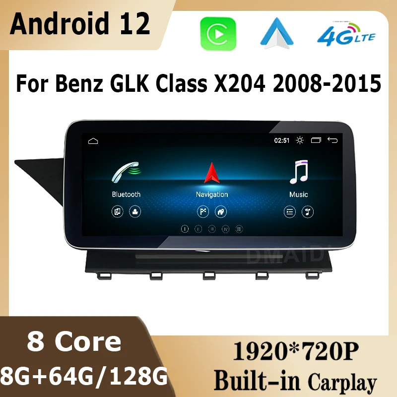 Andriod 12 GPS Navigation Multimedia Video Player Wireless Apple Carplay Android Auto For Mercedes Benz GLK Class X204 2008-2015