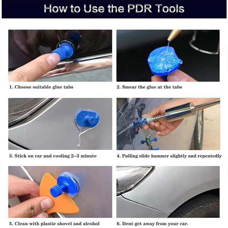 Auto Dent Repair Tool Set 42cm Car Dent Puller Small Dents Hail Damage Repair Set Paint-Free Body Dent Remover