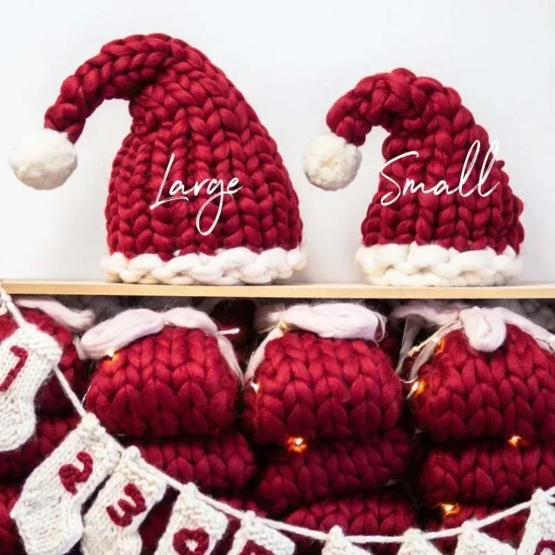 Crochet Knitted Christmas Hats Winter Warm Hat Coarse Line Hat Christmas Decoration New Year Santa Claus Gifts Party Supplies