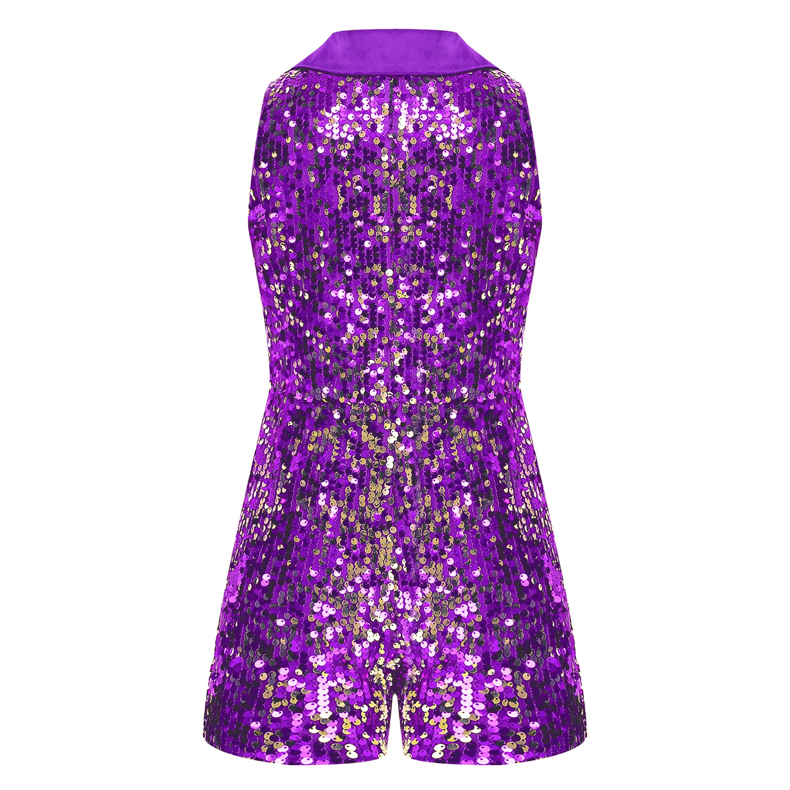 Girls Shiny Sequins Jazz Dance Costume Unitard Kids Fashion Short Rompers Bodysuit Jumpsuit Party Prom Cha-Cha Performance Wear