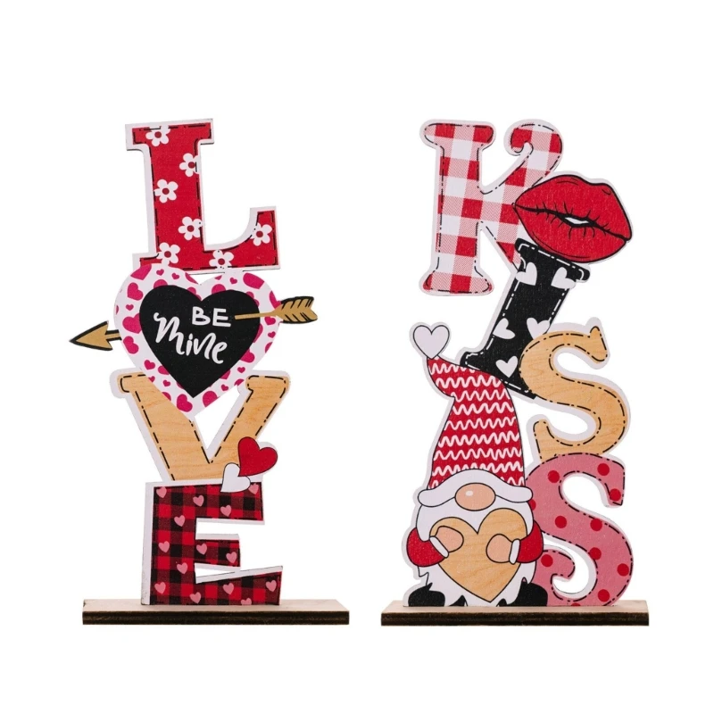 Y1UB Valentines Day Love Kiss Tabletop Sign for Festivals Party Table Desk Home Decoration Wedding Ornament and Gifting