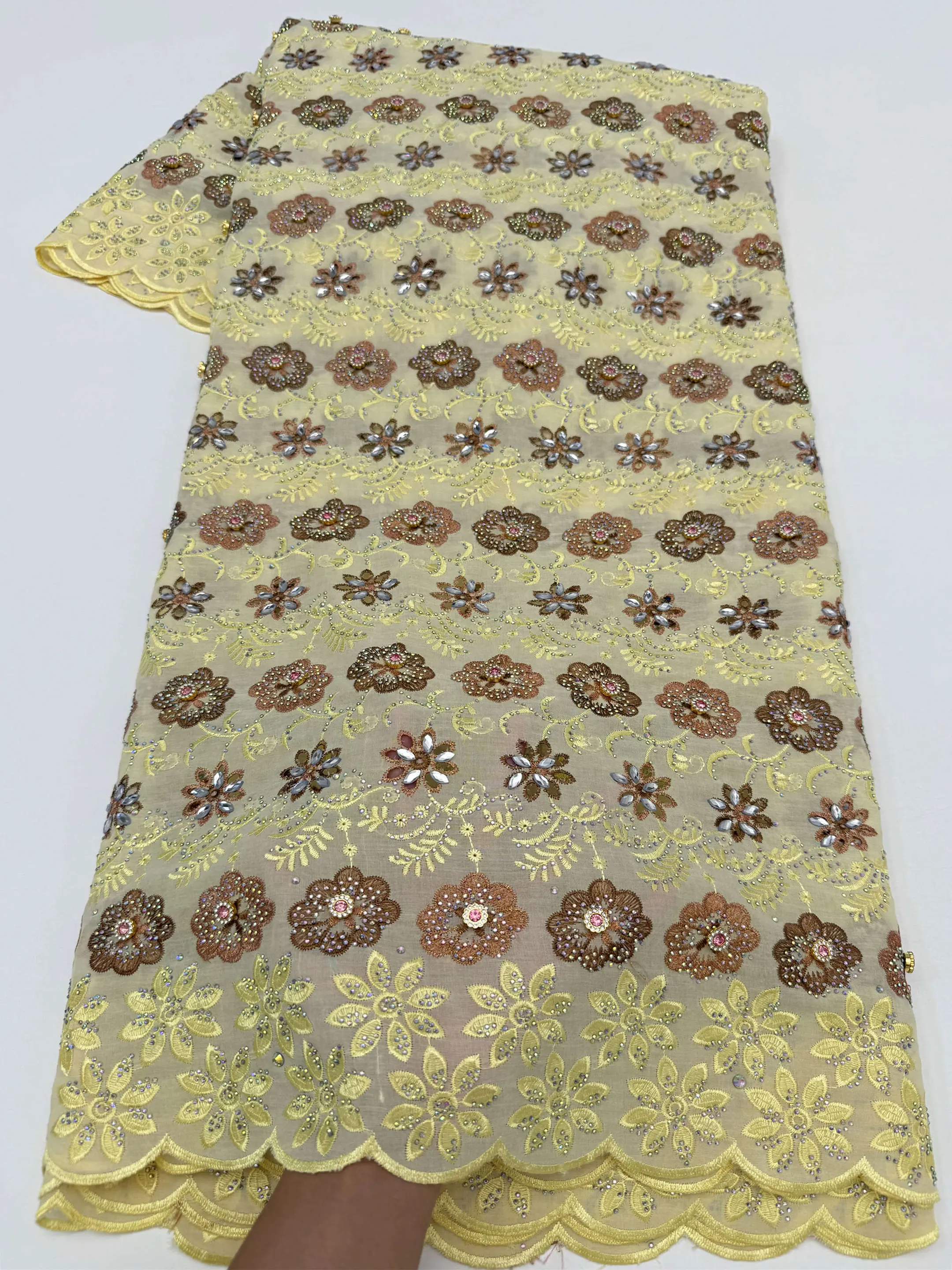 Cotton Swiss Voile Lace Embroidered Fabric Latest 2026 Nigerian Lace Fabric with Stones Sew Party Dresses For Women,5 yards