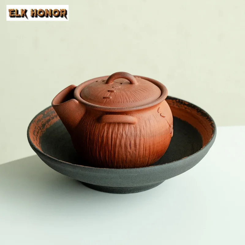 250ml Handmade Old Red Pottery Clay Teapot Zen Chinese Hand Grab Pot Tea Brewing Kettle Antique Kung Fu Tea Cafes Supplies Craft