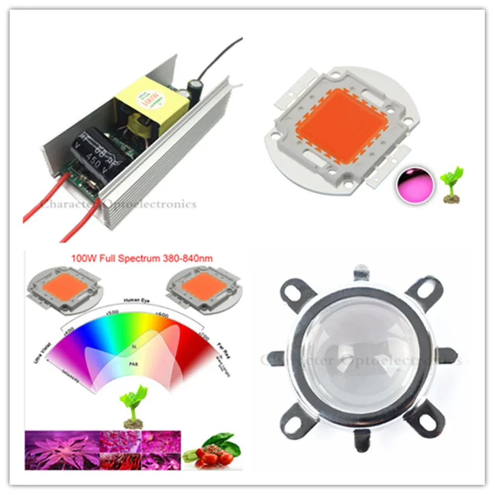 New Indoor DIY LED Grow light KIT,100W full spectrum led 400-840nm+100w waterproof led driver,100w led grow light kit