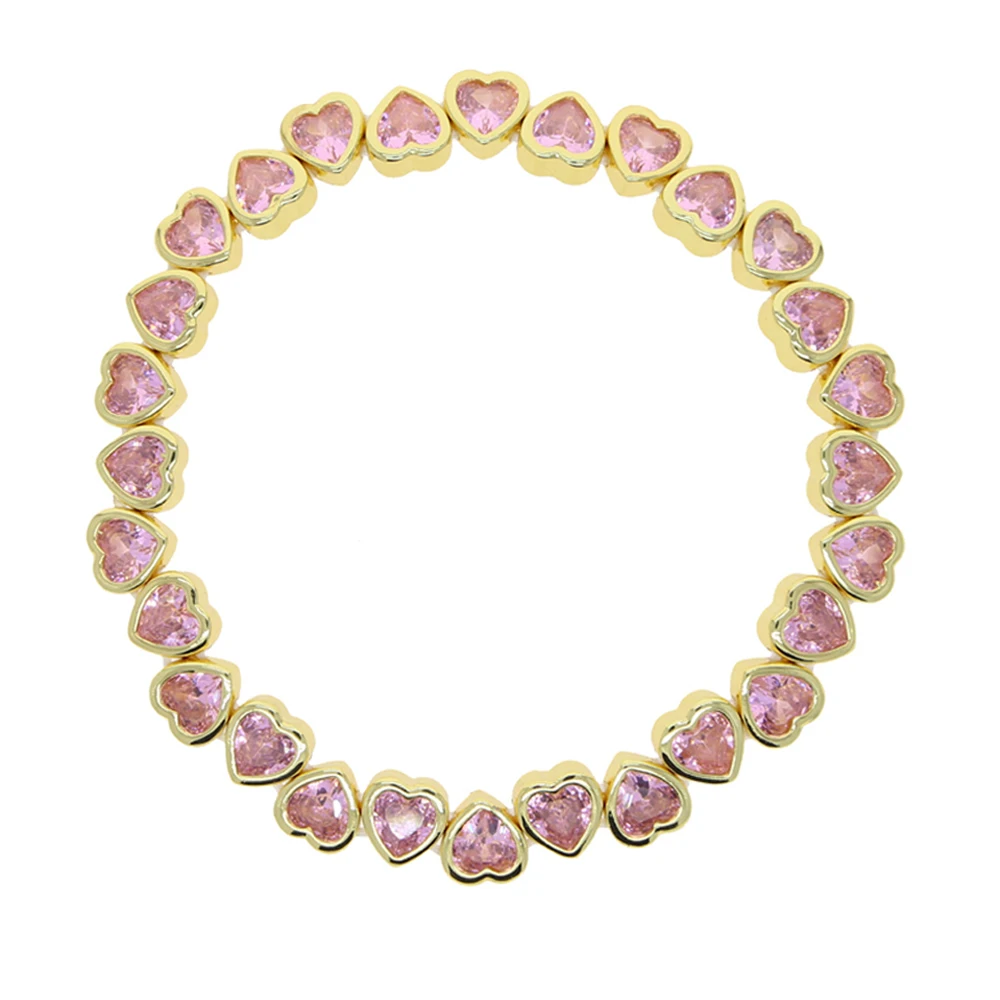 New Iced Out Triangular Stretch Heart Bracelet Gold Color Cubic Zirconia Rainbow Stretchy Charm Bangle For Women Fashion Jewelry
