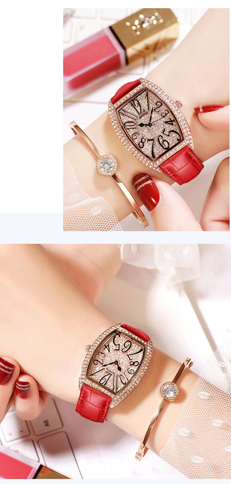 ساعة كوارتز فولاذية للنساء - ساعة مقاومة للماء بحزام جلدي، ساعة يد عصرية للسيدات