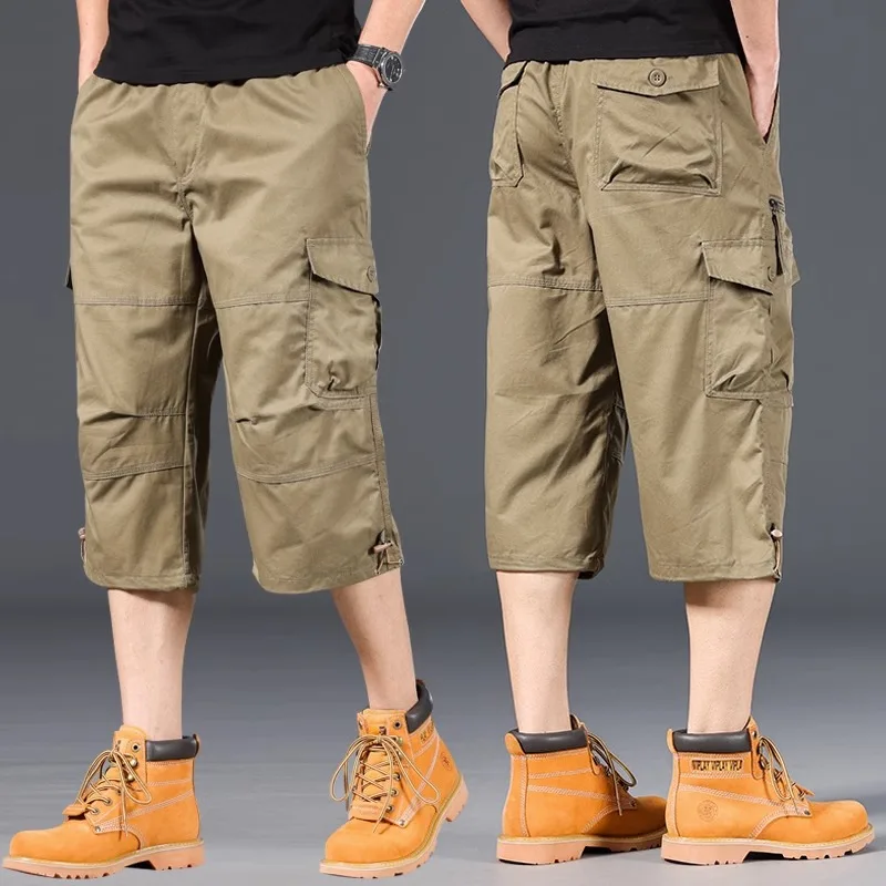 Men\'s shorts summer loose casual pants trend elastic waist plus size outdoor jogging multi-pocket sweatpants