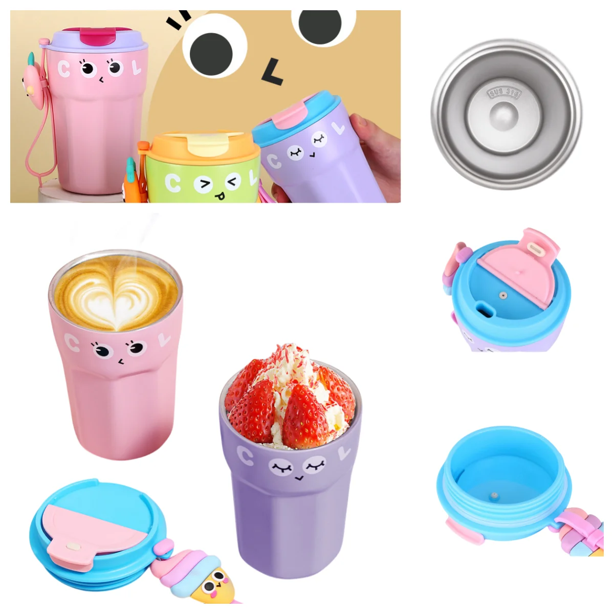 Stainless Steel Insulated Cup With High Appearance Cartoon Children's Cute Portable Student Water Cup