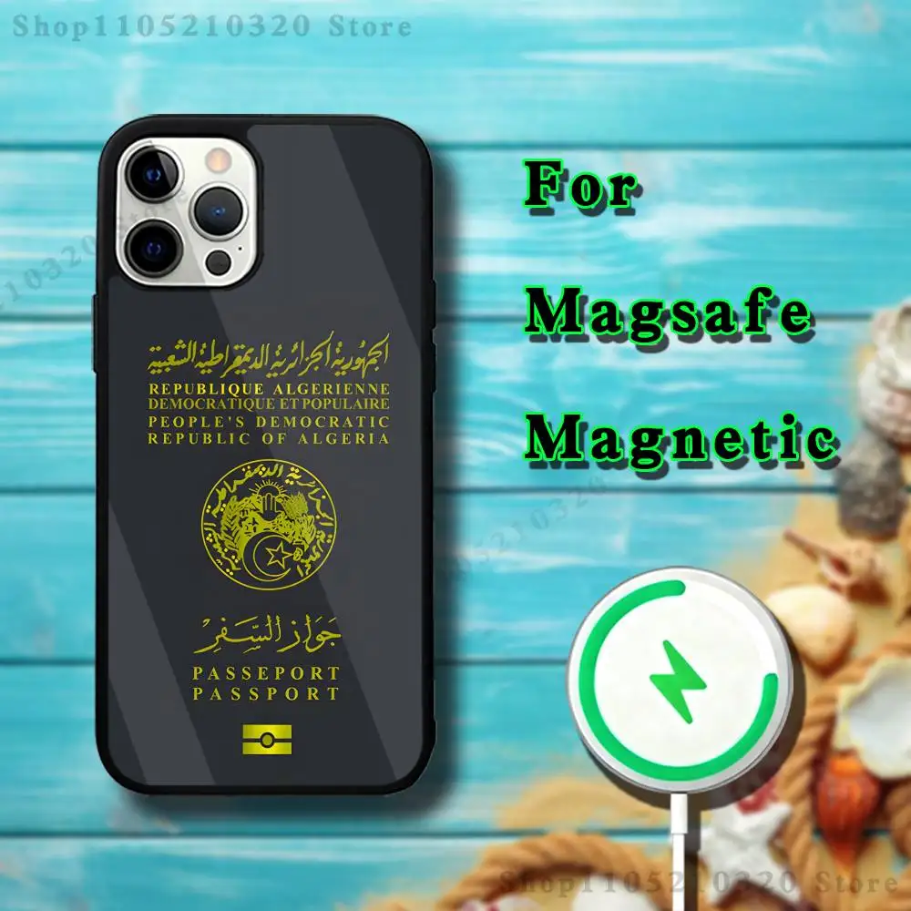 Algerian Passport Phone Case For iPhone 17,16,15,14,13,12,11,Pro,Max,Plus,Mini,SE4,E Magnetic Magsafe Wireless Charging