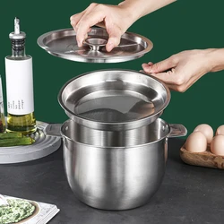 Stainless Steel Soup Oil Filter Pot with Lid Lard Tank Oil Residue Strainer Basin Kitchen Cooking Seasoning Bowls Food Container