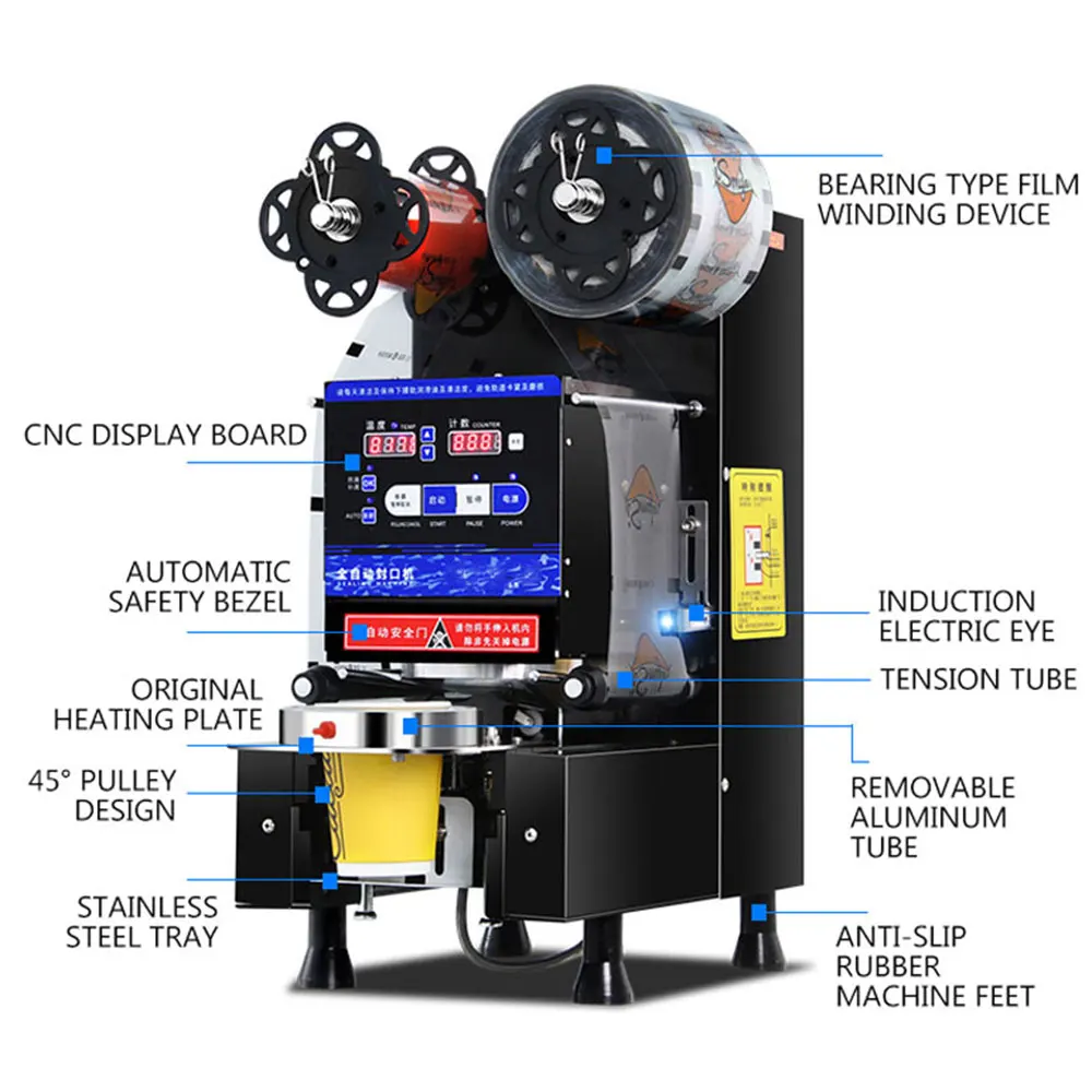 

Коммерческий упаковщик чашек, полностью автоматический герметик для пузырькового чая, оборудование для магазина чая с молоком, коммерческая интеллектуальная машина для запечатывания чашек