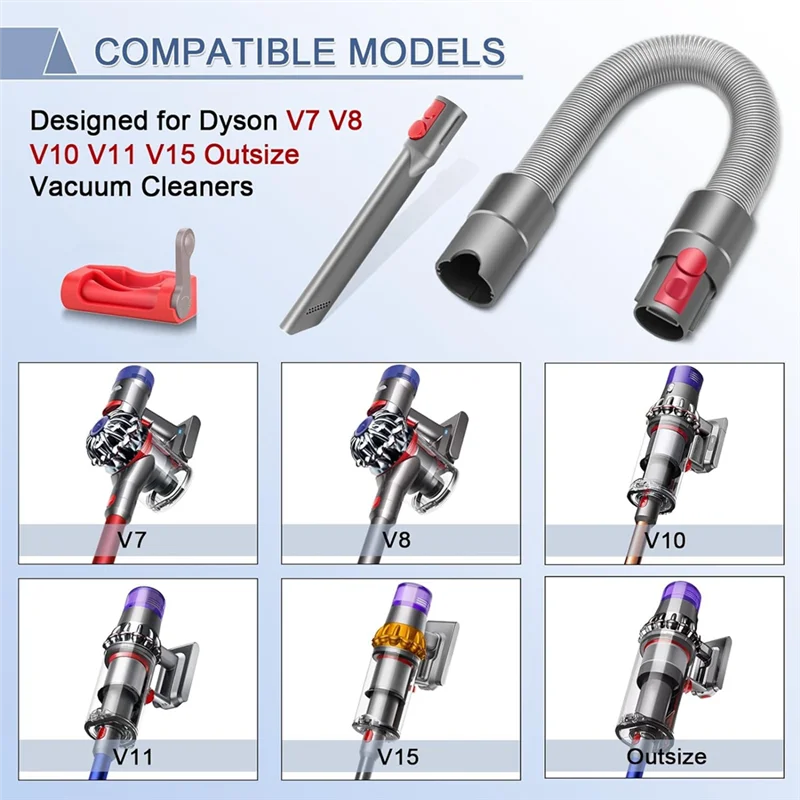 Baao-ferramenta de fenda + kit de mangueira de extensão flexível para dyson v15 v12 v8 v11 v10 v7 detecção absoluta acessório de vácuo sem fio