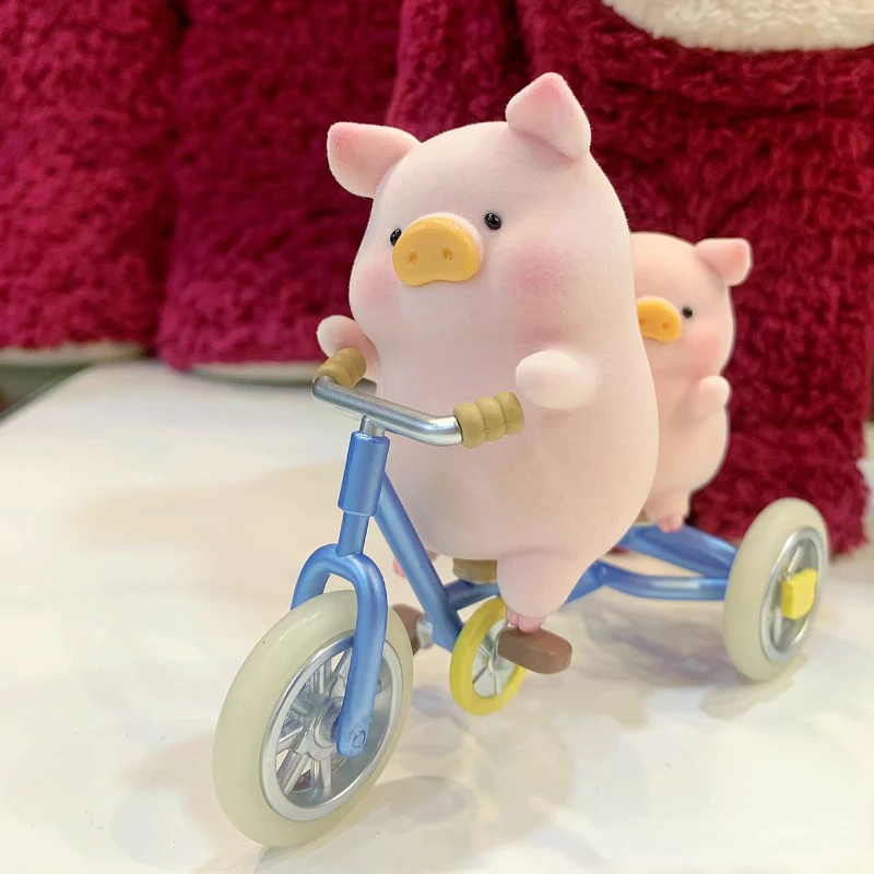 Original Lulu The Piggy Adventure Action Figure Two Pig Ride on A Bicycle Home Decoration Child Gift Creative Cartoon Pig INS