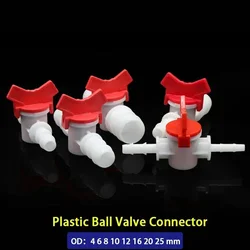 1/2Pcs 4 6 8 10 12 16 20 25mm Hose Barb Two Way Plastic Ball Valve Aquarium Garden Micro Irrigation Connector Connect Two Pipes