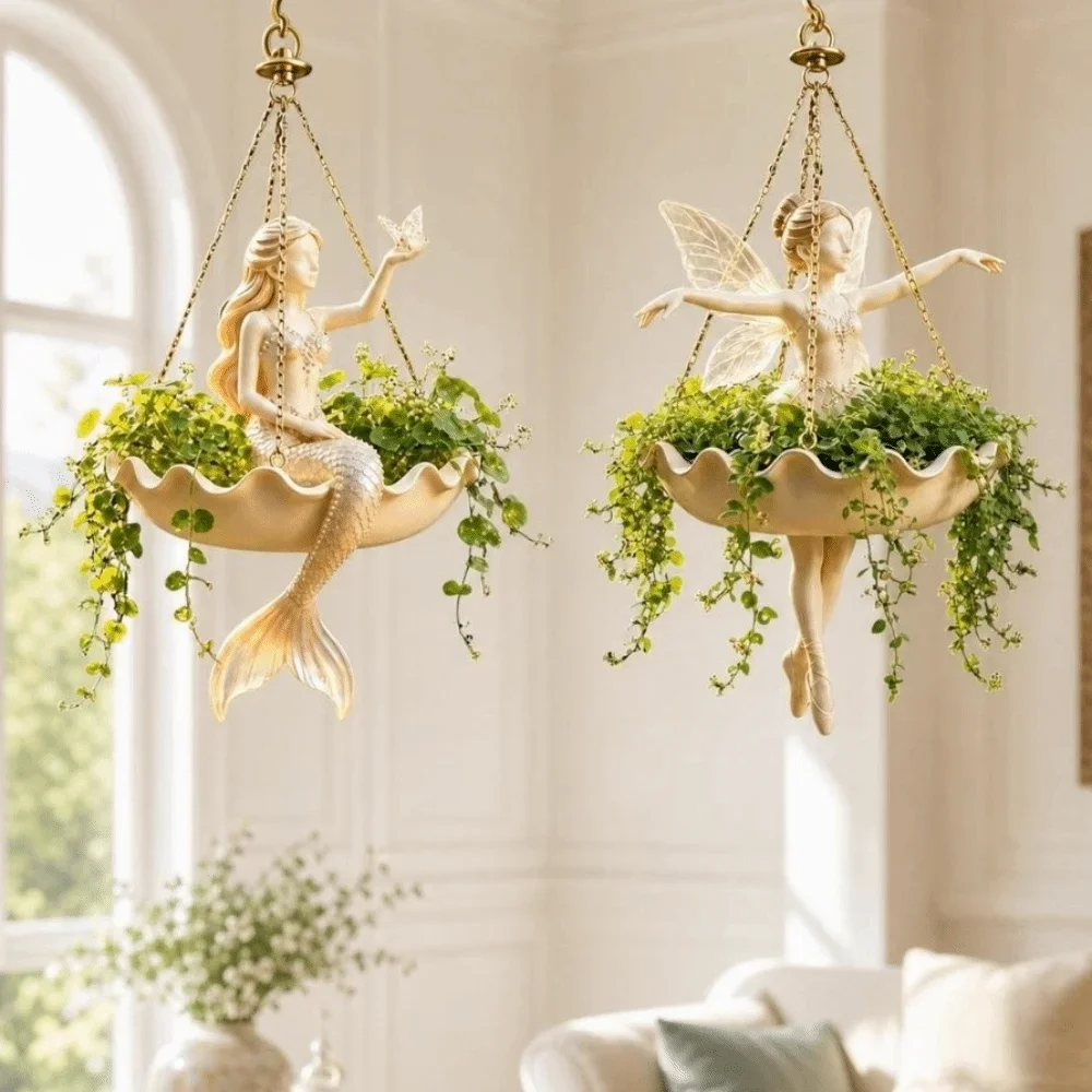 Resin Ballet Dancer Hanging Planter Elegant Vintage Fairy Flower Pot UV Resistant Save Space Flower Container Cafe Decorations