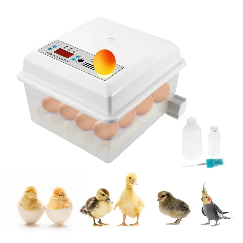 Fully Automatic Egg Incubator for 16 Eggs, Poultry Hatcher Machine with Temperature Self-Control, Automatic Egg Turner