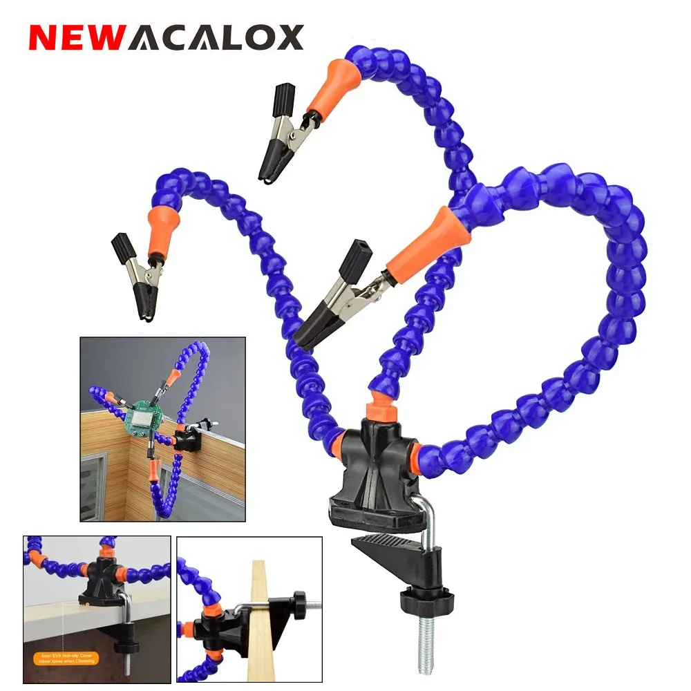 NEWACALOX Helping Hands Soldering, Third Hand PCB Circuit Board Holder Flexible Arms with Desk Clamp Base for Electronic Boards