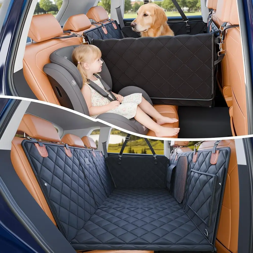 Black Waterproof Dog Seat Cover for SUVs and Trucks with Extendable Back Seat Protection for Pets up to 400 lbs
