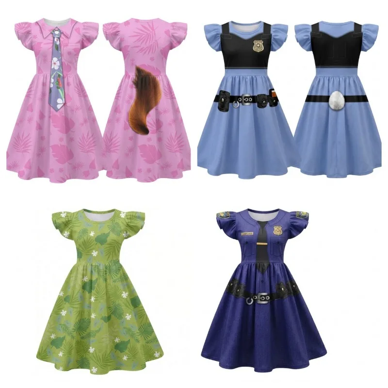 Halloween Cosplay Costume Cartoon Zootopia 3D Printed Flying Sleeve Dress Performance Party Role Playing Outfits for Girls