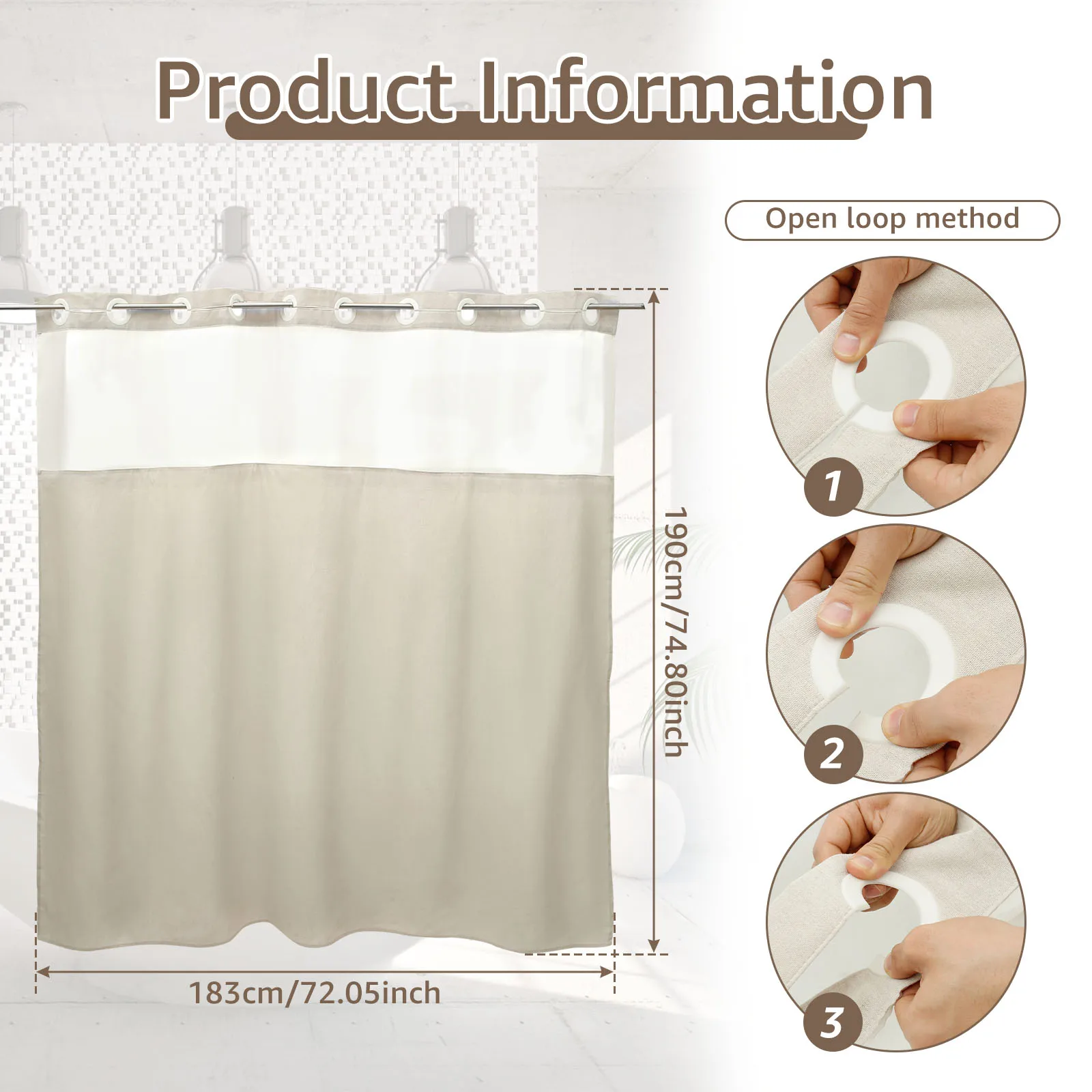Shower Curtain with Snap in Removable Liner Polyester Cotton No Hook Shower Curtain Waterproof Bathtub Shower Curtain for Home