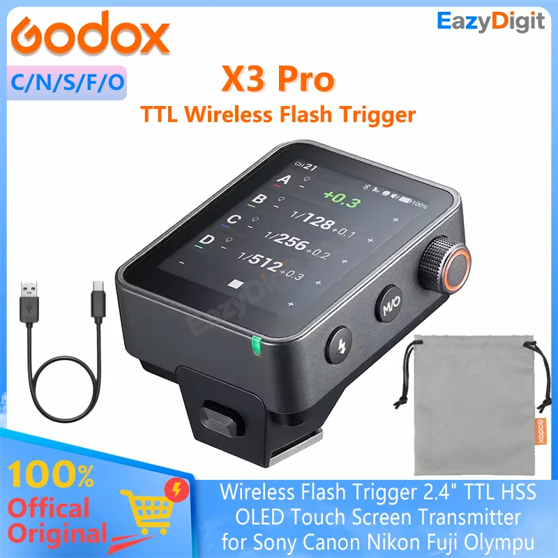 

Original X3Pro Flash Trigger 2.4G Wireless 2.4" TTL HSS OLED Touch Screen Transmitter for Sony Canon Nikon Fuji Olympu