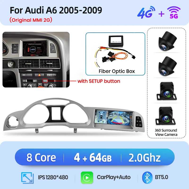 Junsun 8.8 Inch Draadloze CarPlay Andorid Auto Radio Multimedia Voor Audi A6 C6 4F 2005-2011 MMI 2G 3G GPS Navigatie Stereo