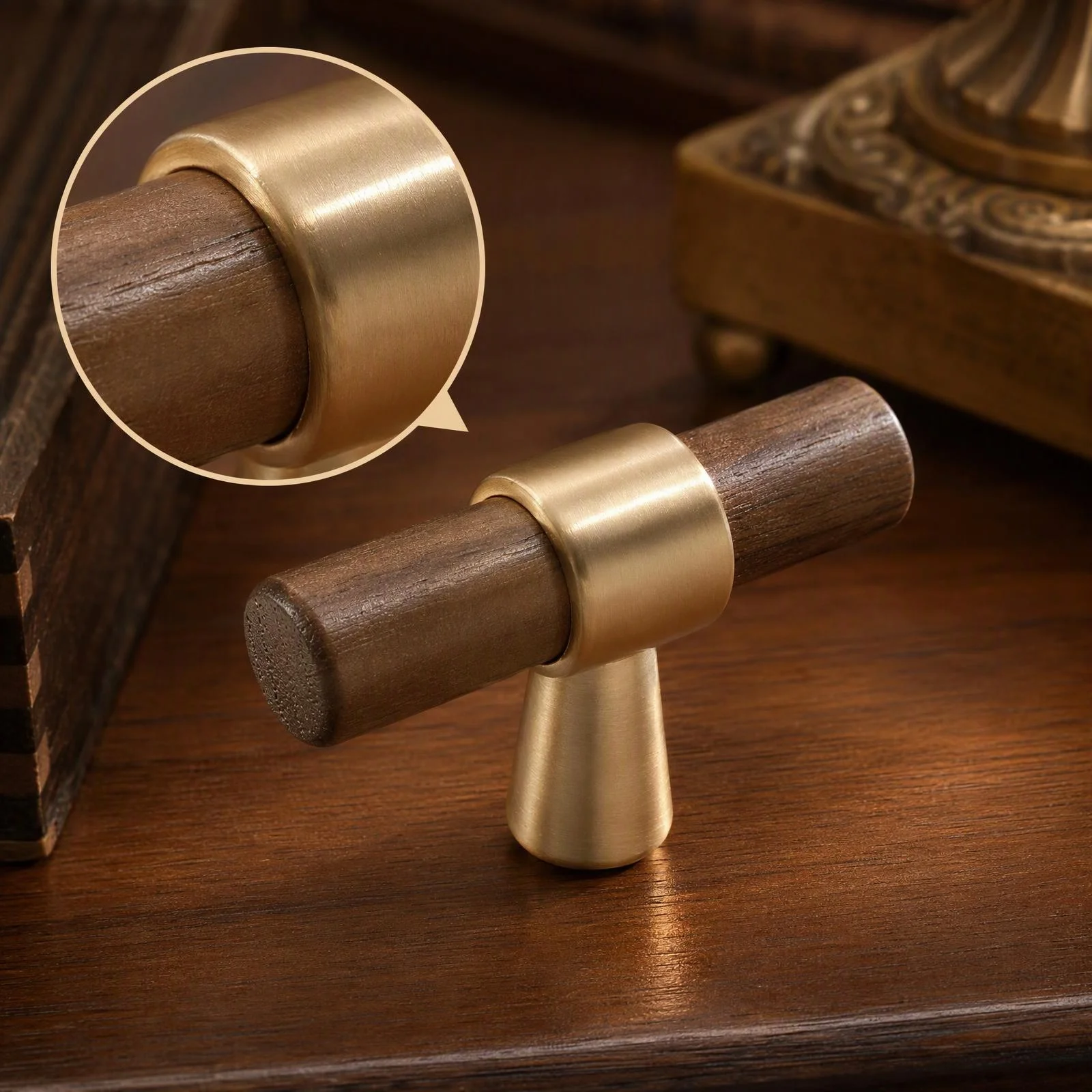 New Chinese retro walnut cabinet door handle, wooden furniture drawer cabinet door, brass cabinet door, wardrobe door handle
