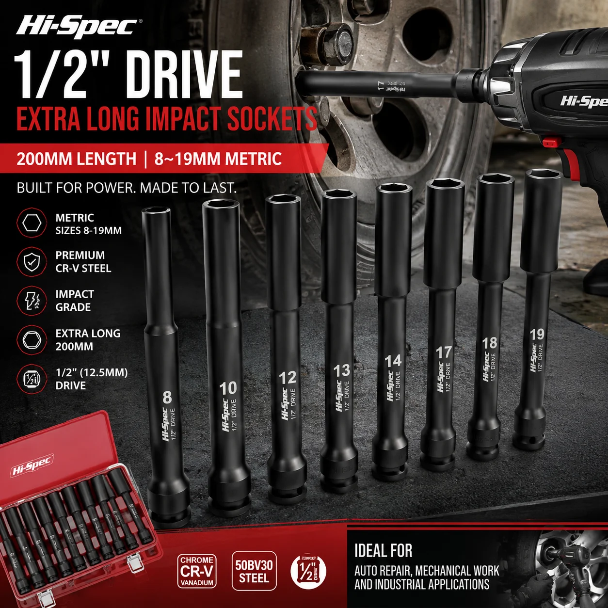 Pneumatic Impact Wrench - مجموعة مفاتيح تأثير طويلة جدًا من