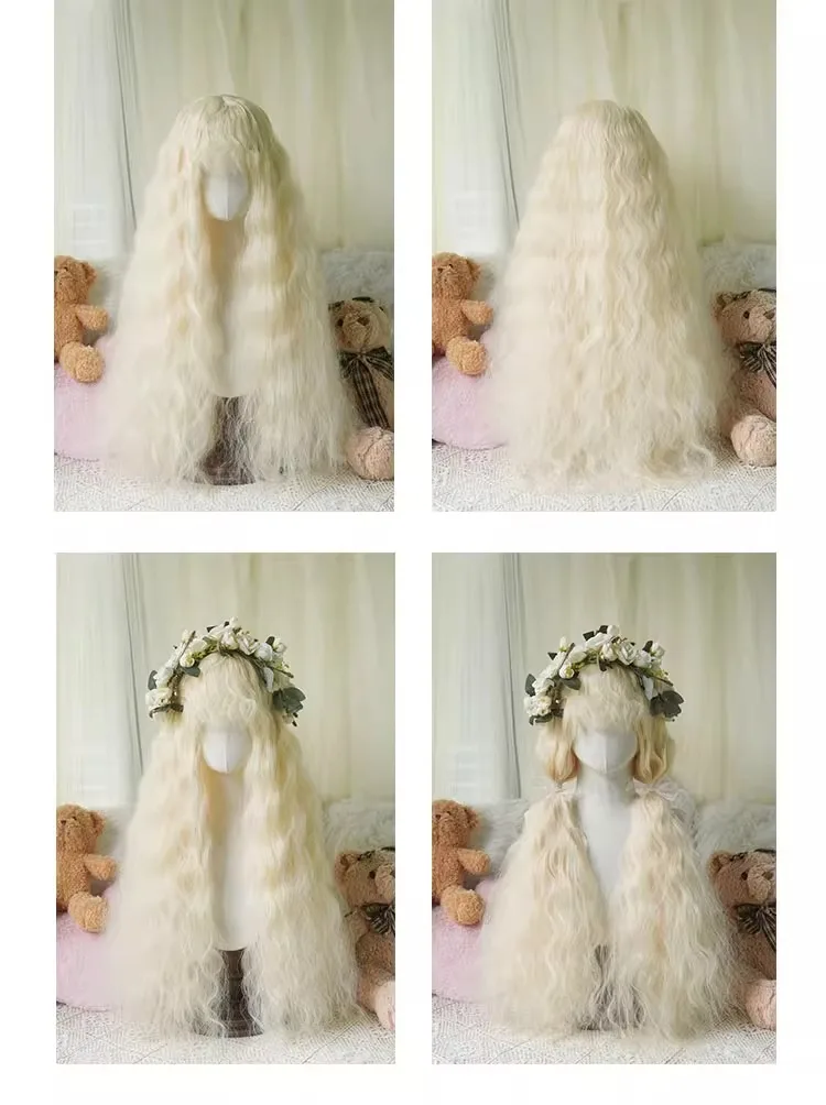 80cm Mori Girl Długa falista brązowa peruka z grzywką Syntetyczna Lolita Cosplay Puszysta naturalna żaroodporna peruka do włosów na codzienną imprezę