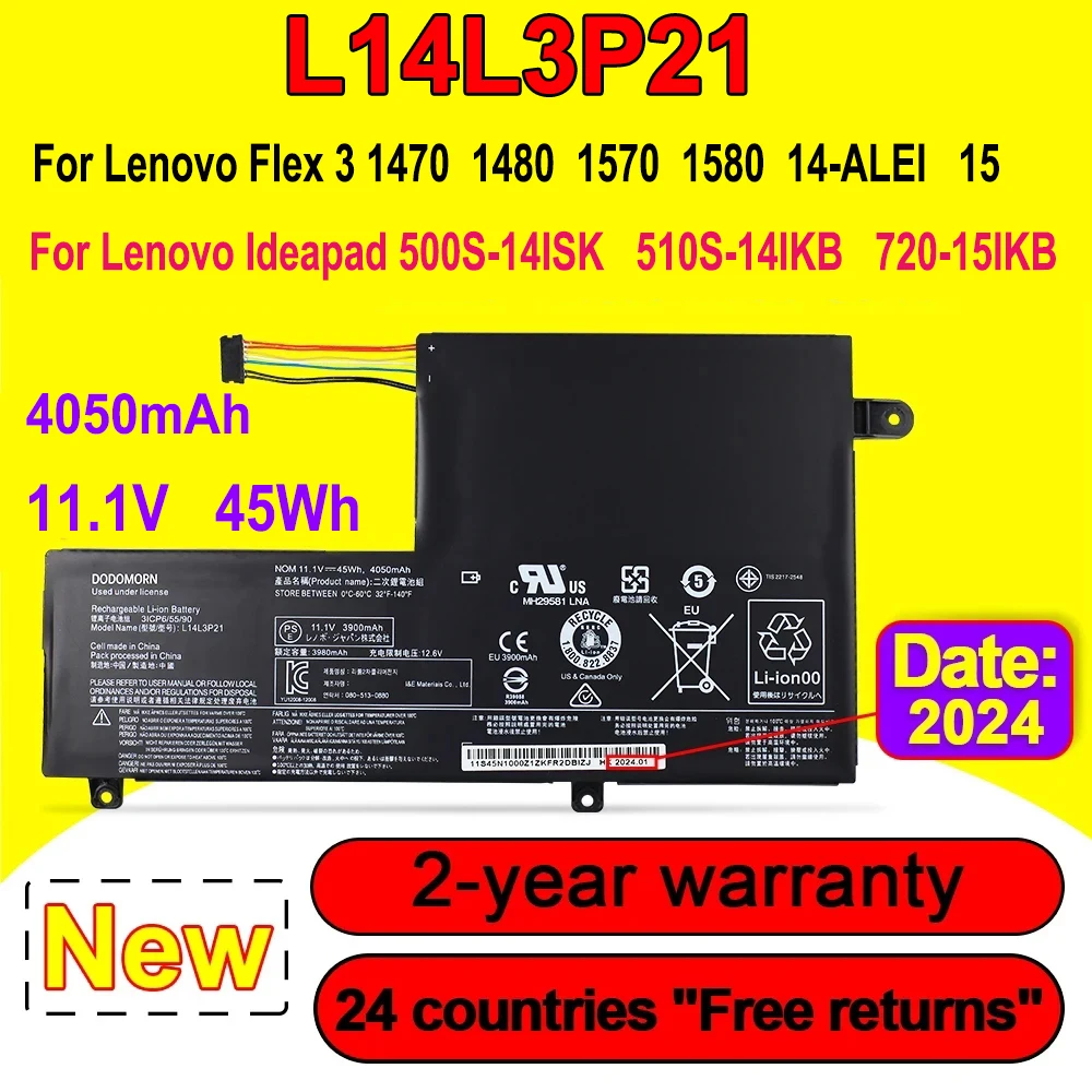 

New L14L3P21 Laptop Battery For Lenovo Flex 3 1480 1470 1570 1580 IdeaPad 500S 510S 510S-14ISK Yoga 500 14ISK/14IB Series 45Wh