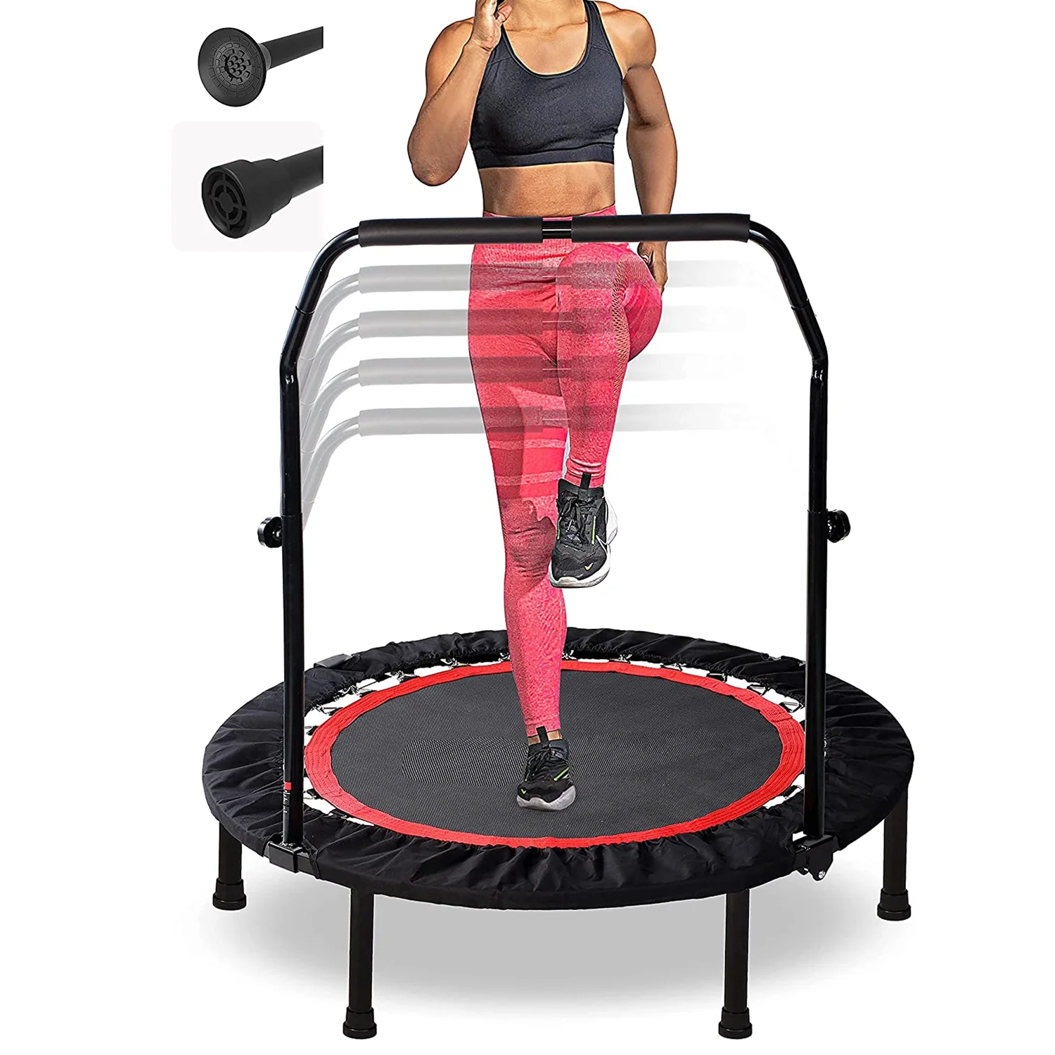 

40" Folding Mini Trampoline for Kids Fitness Rebounder with Adjustable Foam Handle Outdoor Indoor Trampoline for Kids and Adults