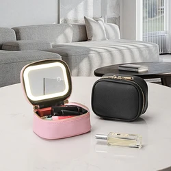 1 pc LED Cosmetic Case with Lights and Mirror Cosmetic Bag, USB Rechargeable &Detachable mirror