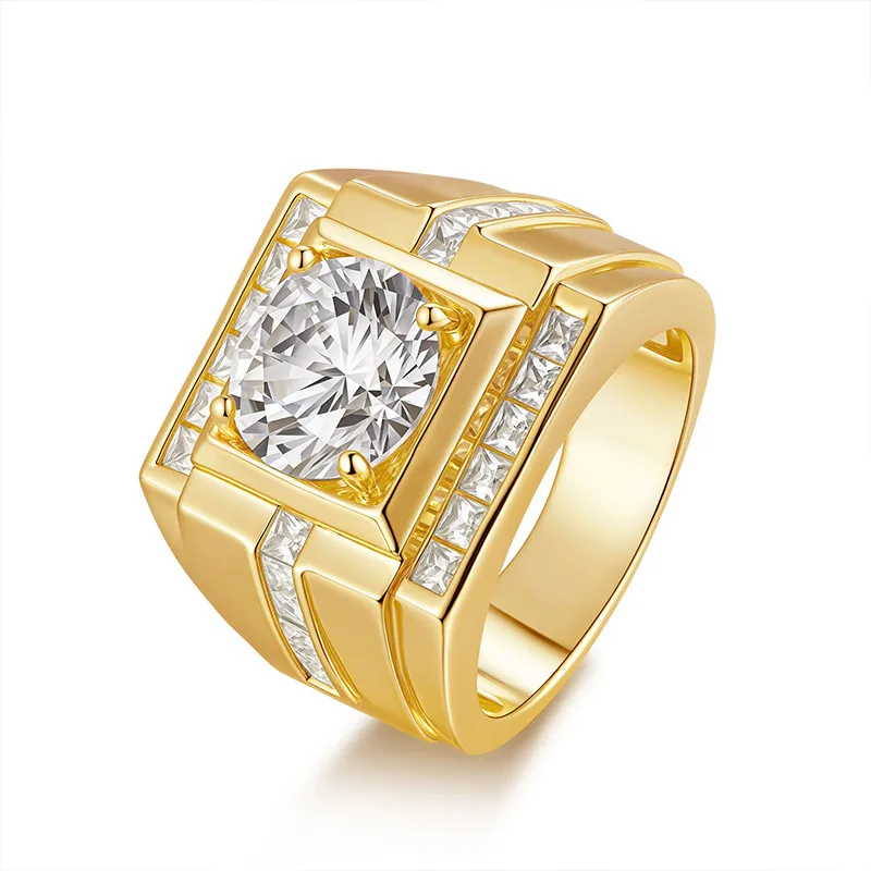

Bold 4CT Round Cut Moissanite Men's Ring S925 Silver Gold Plated D Color VVS1 Pave Setting Wedding Band For Men Luxury Jewelry
