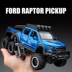 1:28 Ford Raptor F150 Big Wheel Alloy Diecast Car Model With Sound Light Pull Back Car Toys For Children Xmas Gifts