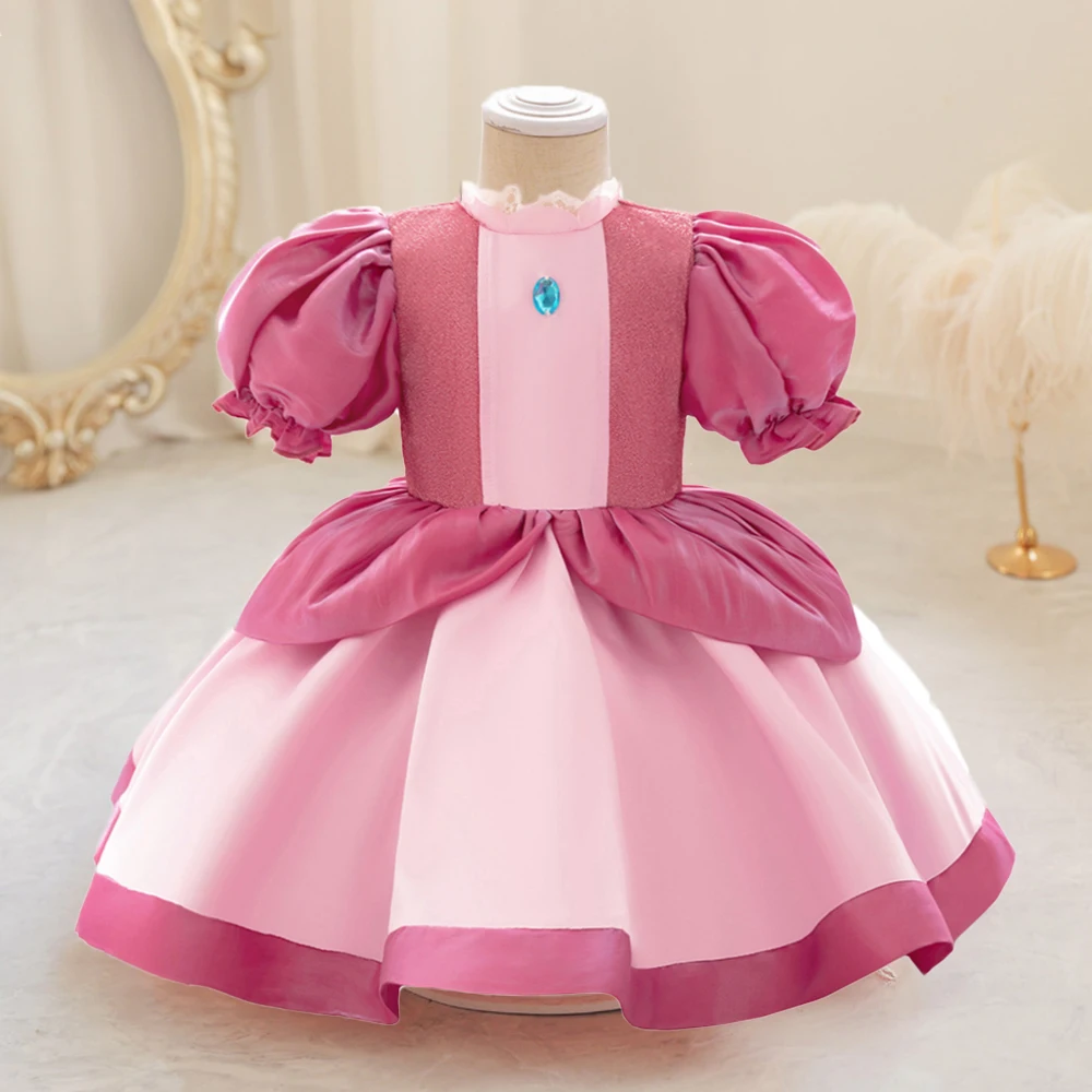 

Peach Princess Dress for Baby Girls Cosplay Costumes 1st Birthday Wedding Prom Dresses Kids Clothing Theme Party Carnival Outfit