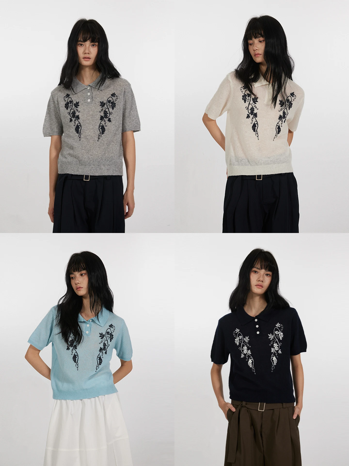 

RelaxationKing Vintage Sle Four-Color Camere Knitted ort Sve Pure Color Top Women's Wool Blend Embroidered Sweater