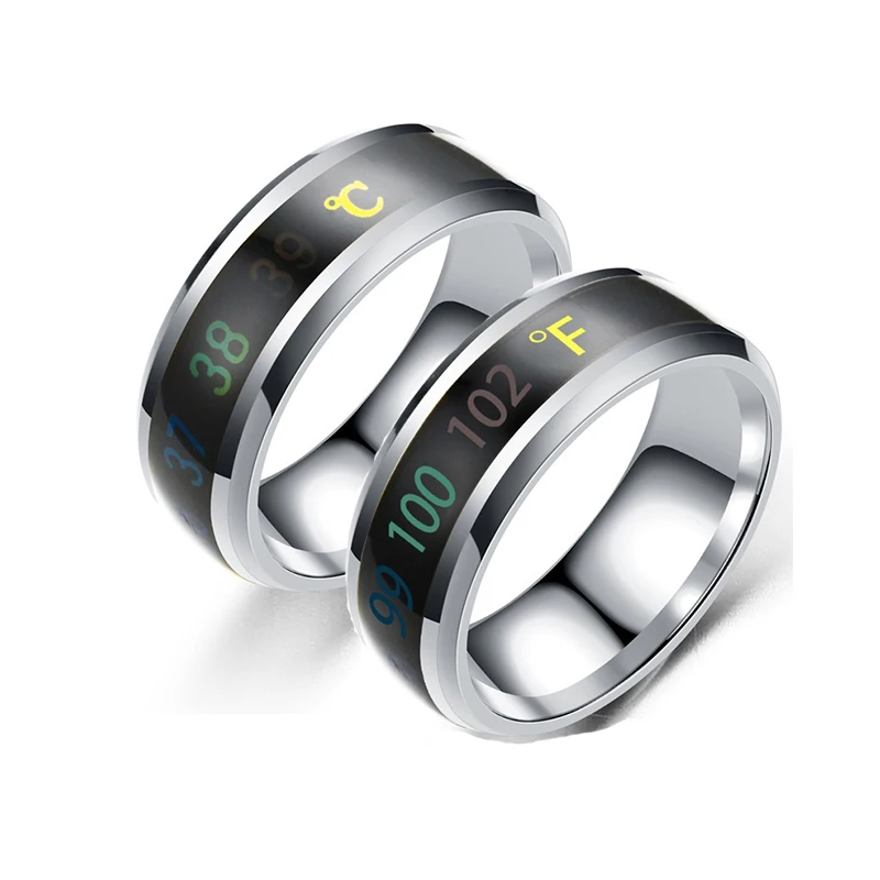 Smart Temperature Ring Titanium Steel Mood Emotion Feeling Intelligent Temperature Sensitive Rings For Men Waterproof Jewelry