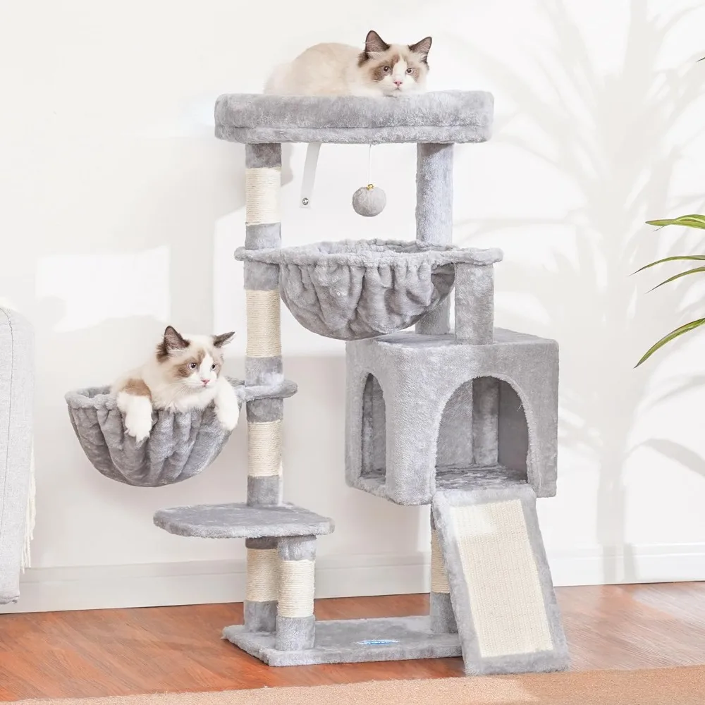 

Hey-brother Cat Tree, Cat Tower for Indoor Cats, Cat House with Large Padded Bed, Cozy Condo, Hammocks, Sisal Scratching Posts