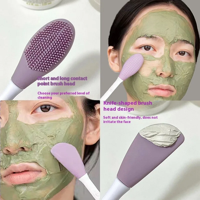 Escova de massagem de silicone de cabeça dupla cabeça macia limpeza facial máscara de lama aplicação dois-em-um beleza saúde ferramenta de cuidados com a pele