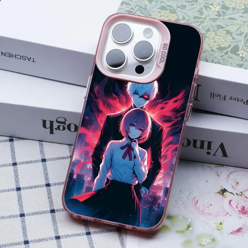 أنيمي طوكيو الغول قضية الهاتف المحمول آيفون 17 16 15 14 13 12 11 X XR XS 8 7 برو ماكس زائد غطاء غطاء وردي شفاف جميل
