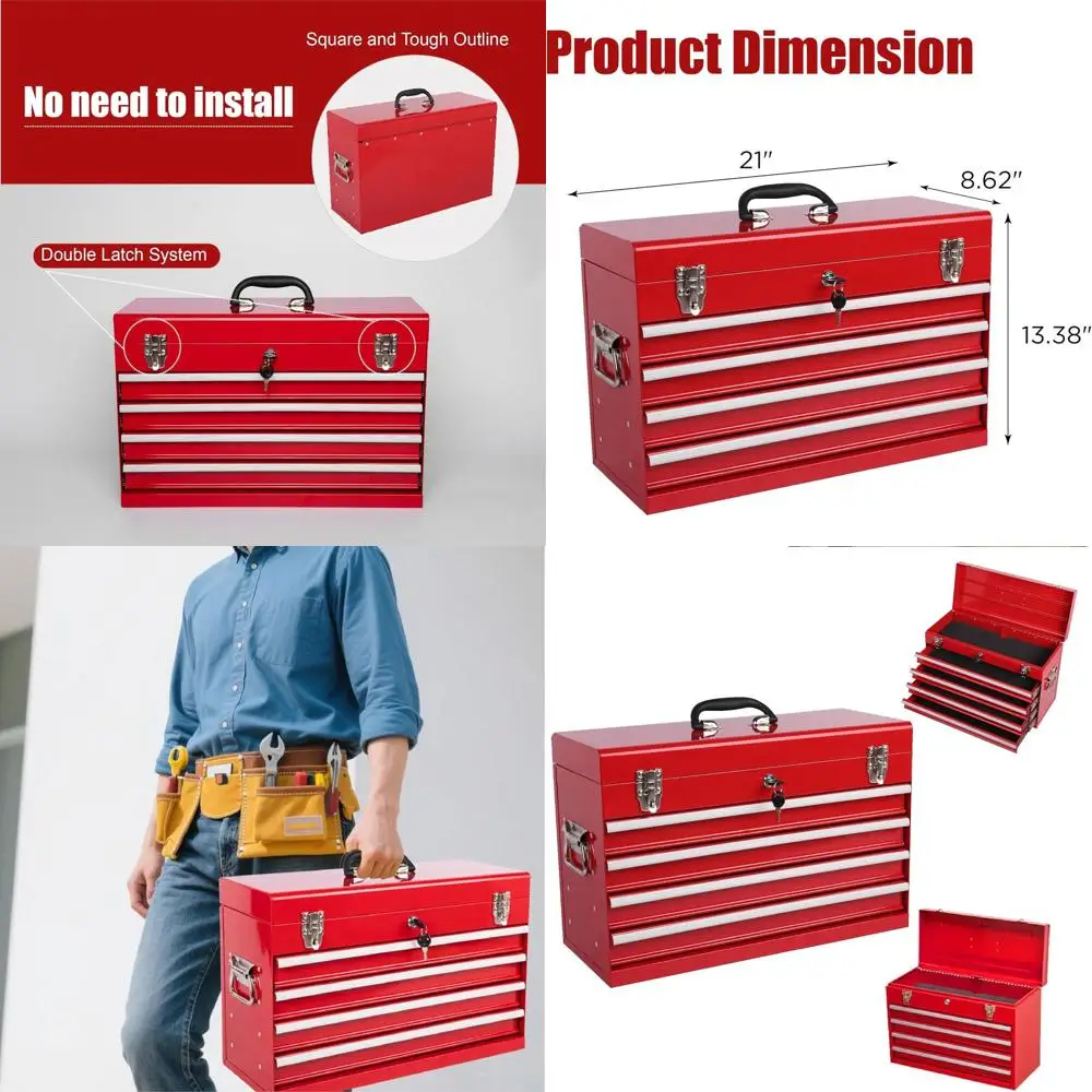 

21-секционный стальной ящик для инструментов с верхним лотком и ручкой для гаража, дома или мастерской