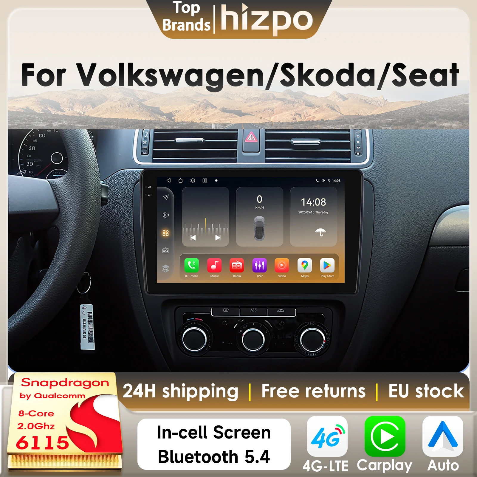 Image of Hizpo Carplay Android 14 Autoradio für Volkswagen Skoda Octavia Golf 5 6 Touran Passat B6 Polo Jetta 4G 360Cam von Snapdragon 6115